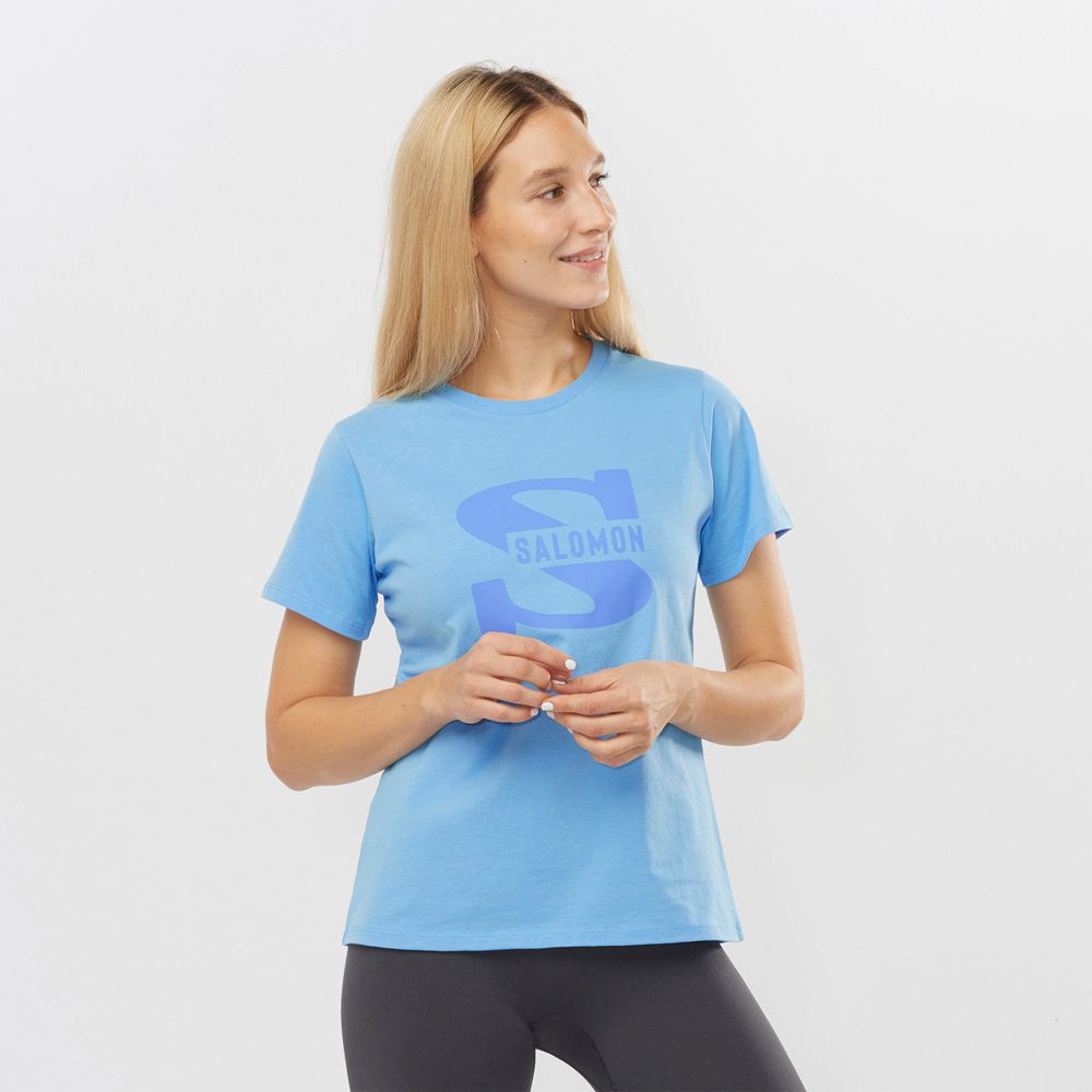 Salomon OUTLIFE BIG LOGO Camisetas Mujer - Azules - Colombia (78245-KTGI)